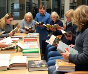 Foto mit Menschen am Büchertisch